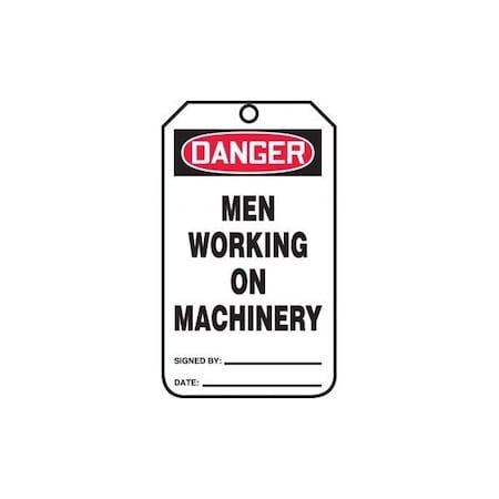 Accuform Safety Tags, DANGER MEN WORKING ON MACHINERY, 5.75in x 3.25in, RP-Plastic, 5PK MDT127PTM